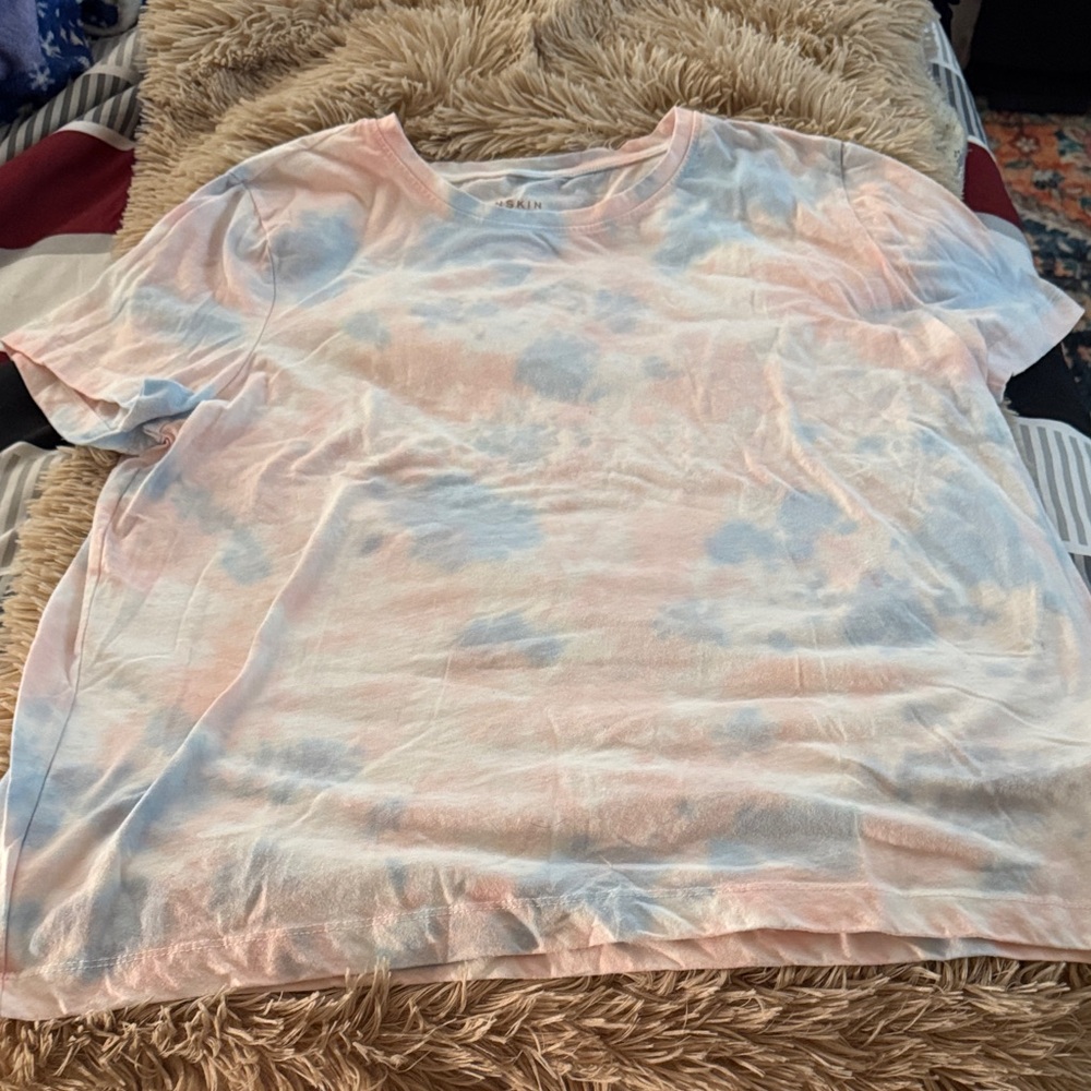 Danskin Light Blue and Pink Tie-Dye Short Sleeve Tee